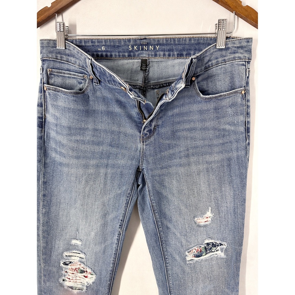 WHBM Floral Peekaboo Disrressed Skinny Ankle Cotton Blue Jeans Womens Size 6 - Picture 4 of 11